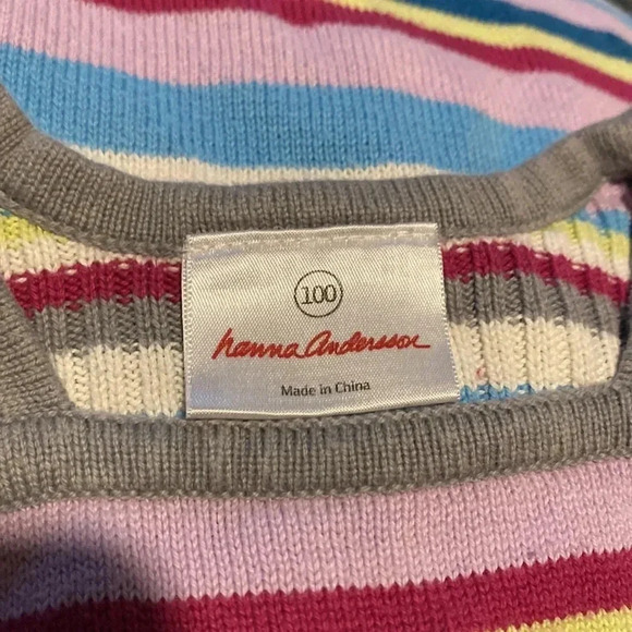 HANNA ANDERSSON EUC GIRLS DRESS SWEATER WONTER STRIPES BLUE PINK GRAY SIZE 4 100 - Picture 3 of 4